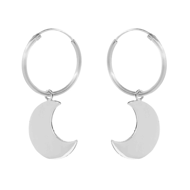 aros de plata 925 argollas con placa de luna 16 mm